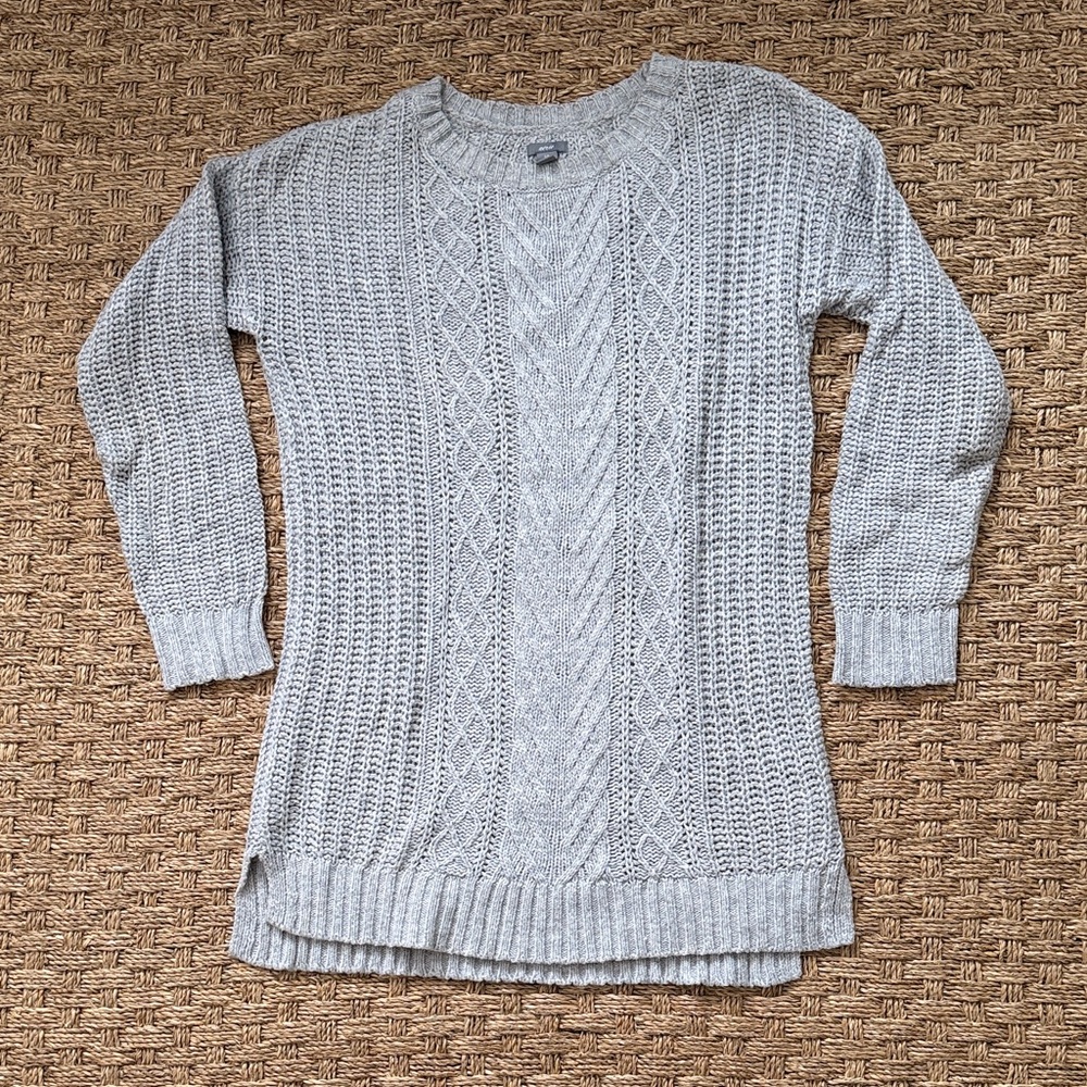 Aerie Light Gray Cable Knit Cotton Wool Blend Sweater